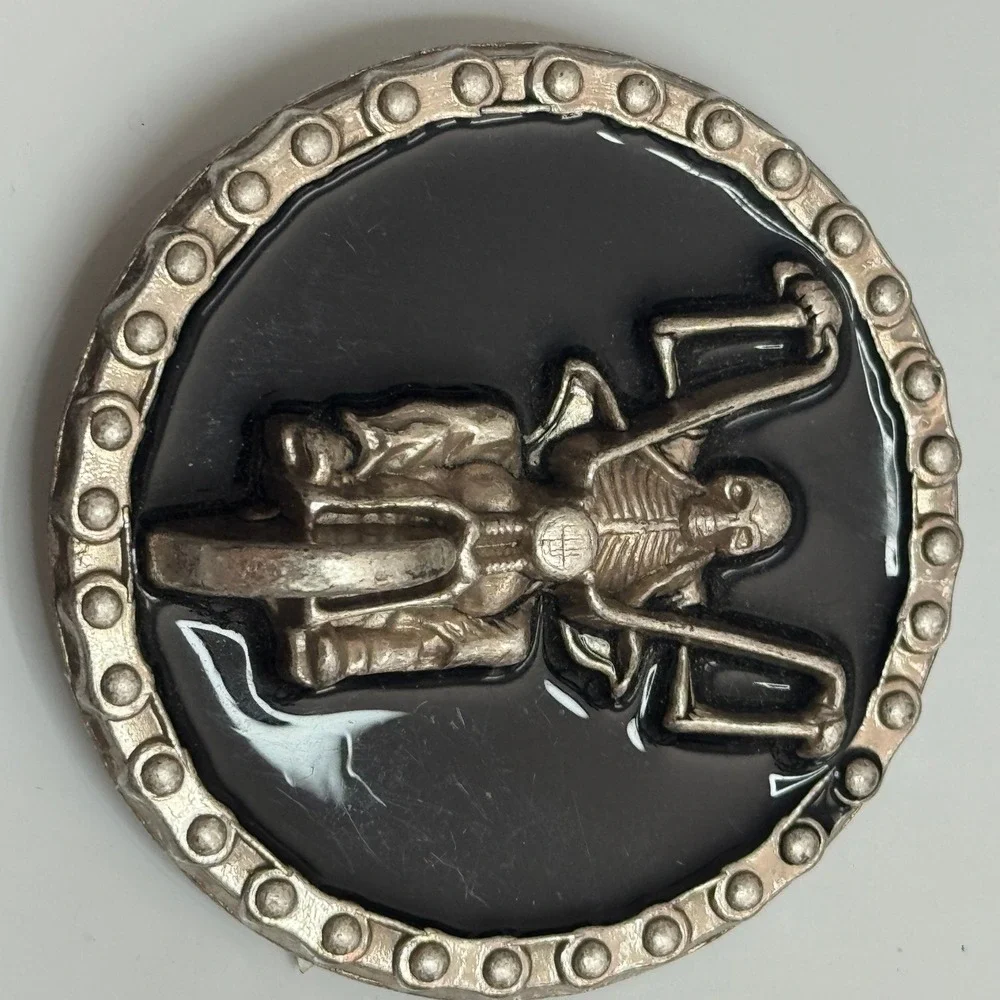 Skeleton Rider Motorcycle Belt Buckle Silver‎ Tone Black Metal Round